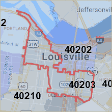 Map of ZIP code 40203 Louisville Kentucky