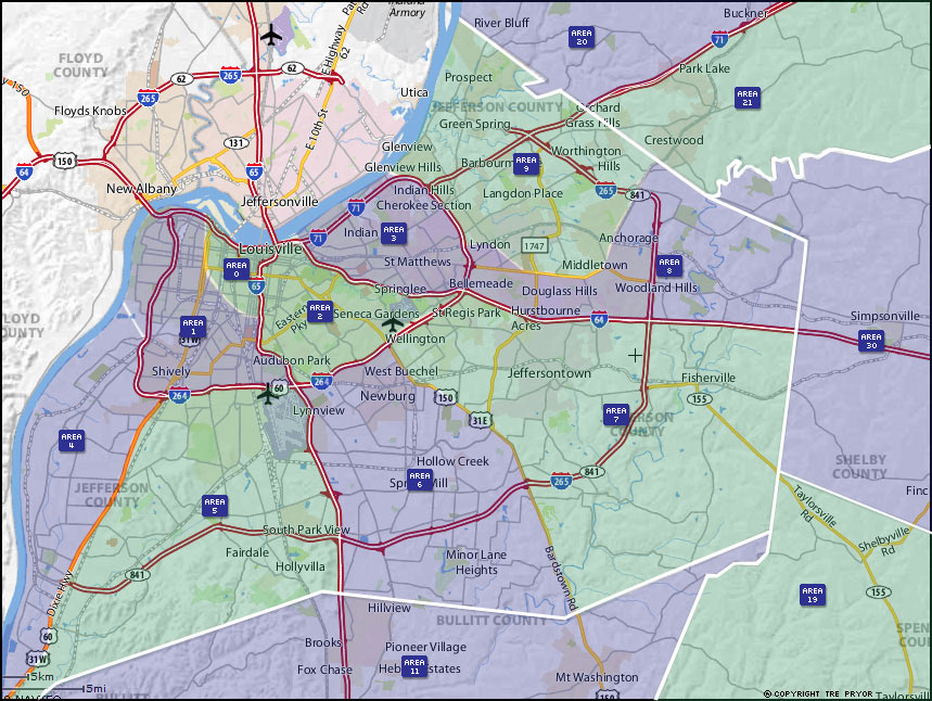 Map of Louisville real estate areas