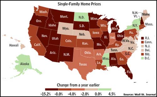Chart of US home price changes from 1 year ago