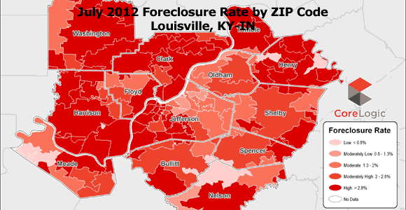 Foreclosure Map for Louisville KY July 2012