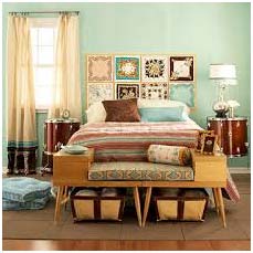 Photo of of bedroom with vintage patterns