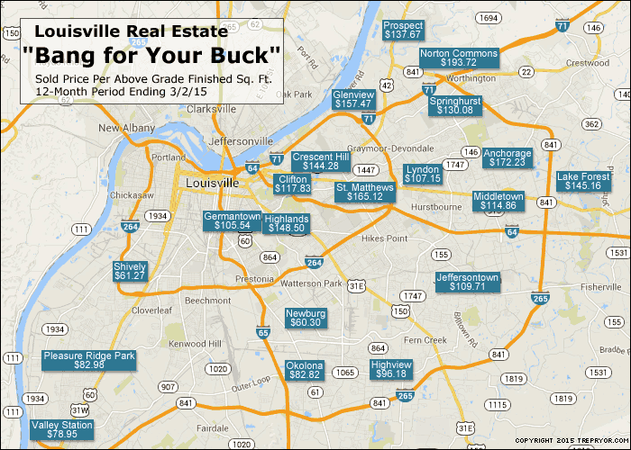 Best Bang for Your Buck in Louisville Real Estate 2015 map