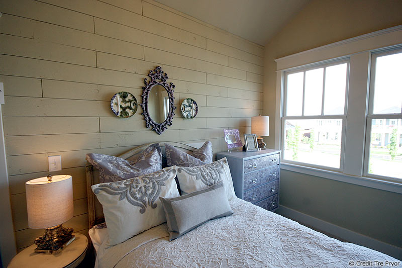 Photo of bedroom with shiplap style walls in Homearama 2016 by Tre Pryor
