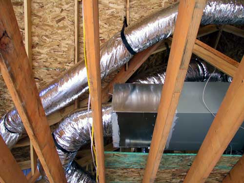 Photo of attic HVAC ducts