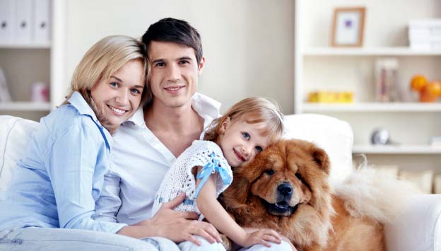 Photo of a family with a dog