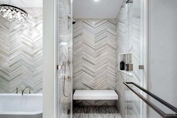 Photo of bathroom with chevron tile - Shower Tile Ideas