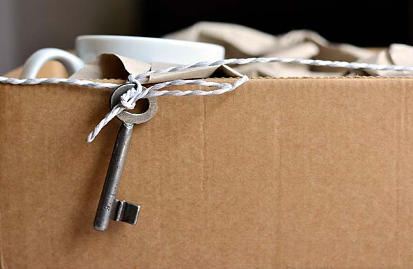 Photo of a key tied to a box