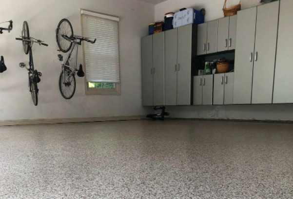 Photo of a garage with an epoxy floor
