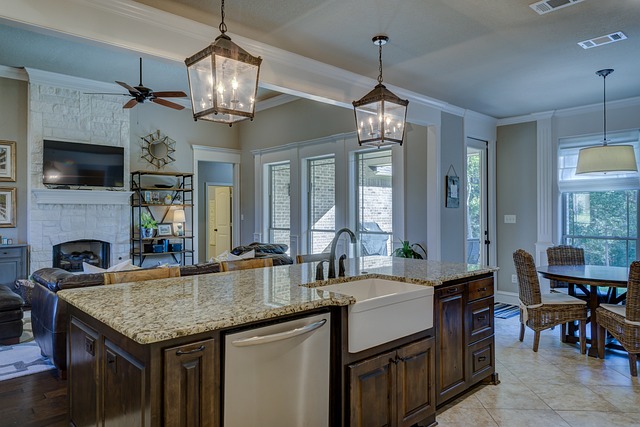 Photo of a beautiful open concept kitchen and family room