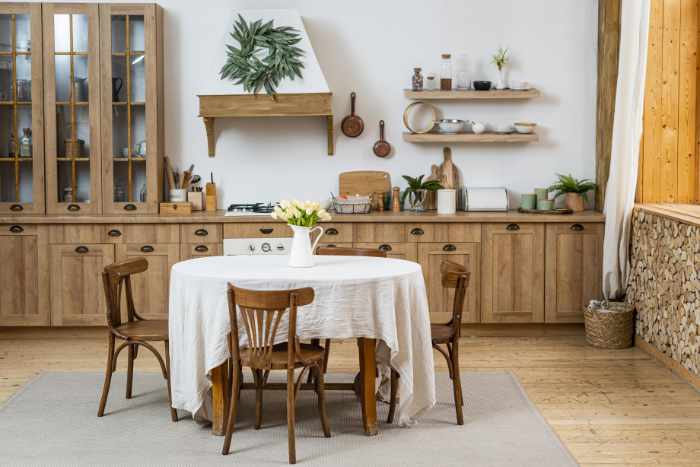 AI Photo of a modern farmhouse kitchen with a Spanish theme 