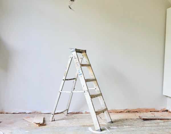 Photo of a ladder in a room being renovated - Sustainable Home Remodeling: What You Can Recycle During Renovations