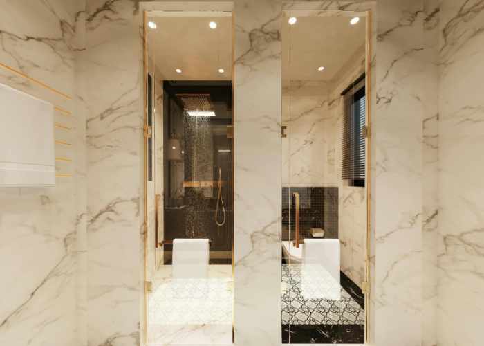 Photo of a luxury bathroom with gold fixtures - Yes, Gold Plating Home Fixtures Is Truly Possible
