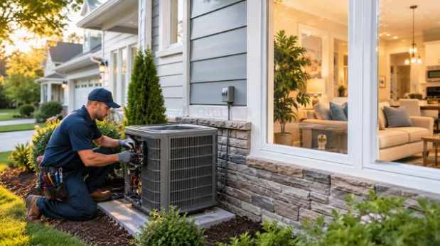 Photo of an HVAC tech performing maintenance on an AC unit - How HVAC Maintenance and Repairs Affect Home Comfort and Resale Value