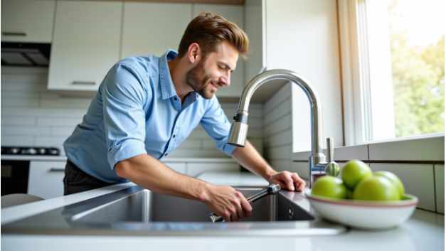 Photo of a plumber fixing a kitchen sink - How to Make Your Home More Appealing Before Putting It on the Market