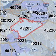 Map of ZIP code 40205 Louisville Kentucky