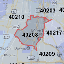 Map of 40208 Louisville Kentucky